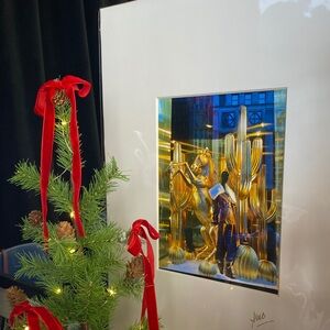 Festive Holiday Art Print with Gold Accents